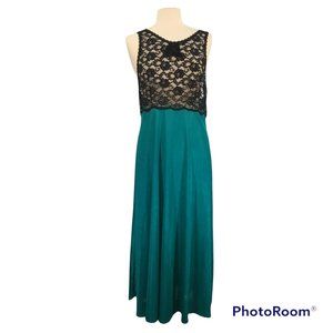 Adonna Vintage Sexy Green Nylon Black Lace See Thru Night Gown, Negligee 38 bust